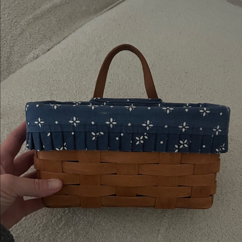 Longaberger Blue Floral and Brown Woven Mini Bag